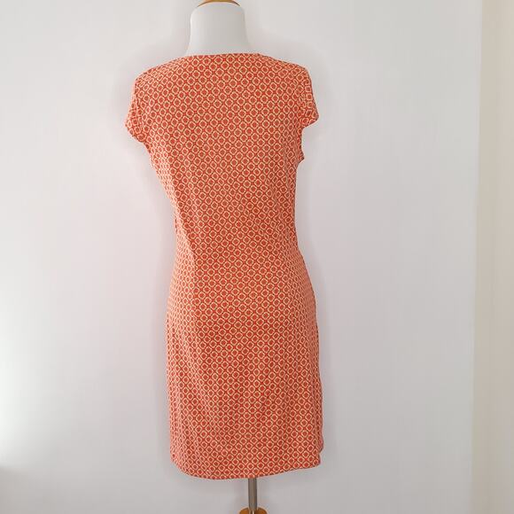 J. McLaughlin Silk Twist Front Dress Short Sleeve Orange Geometric Small - Picture 4 of 11